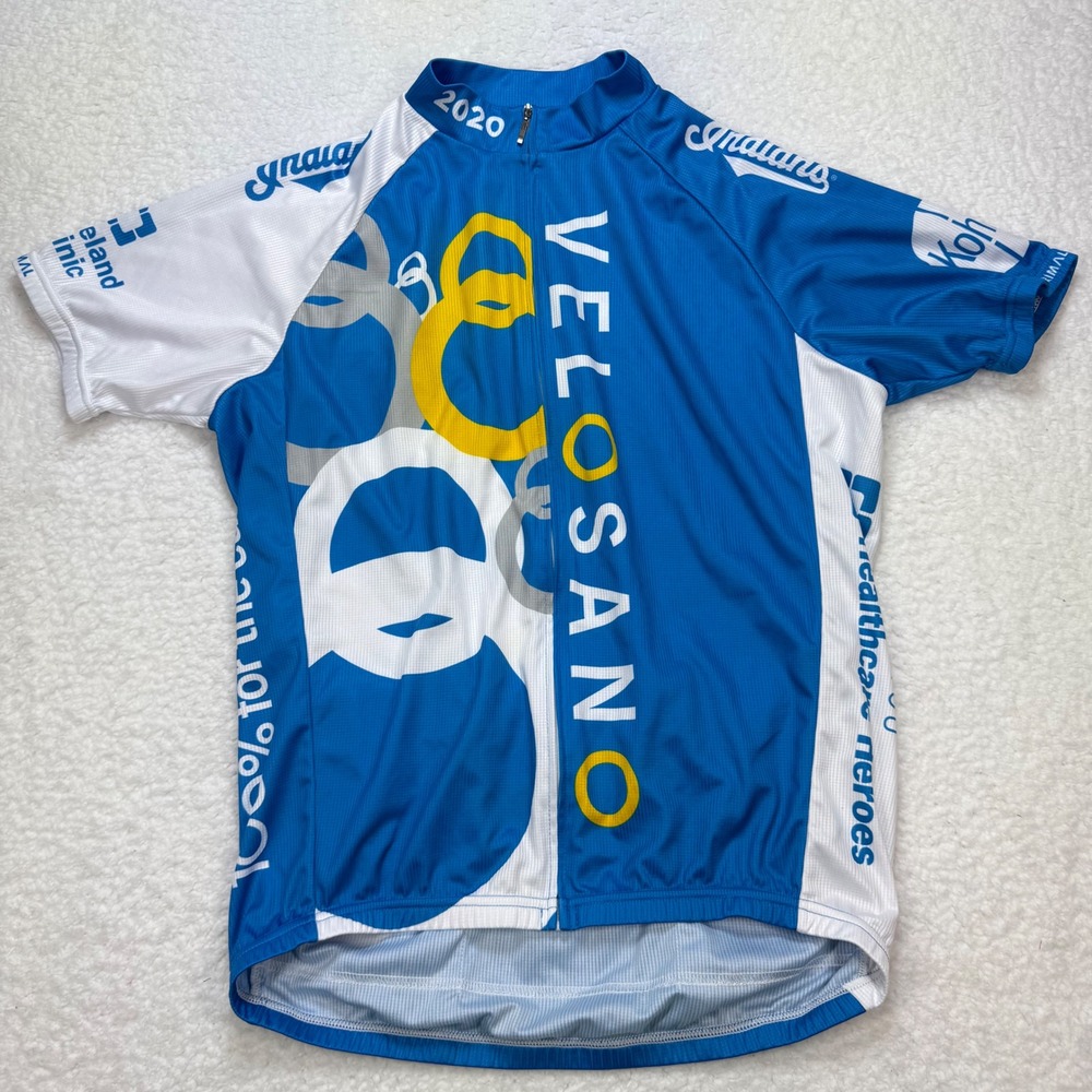 Primal Velosano Cycling Jersey mens large 2020 Short Sleeve Full Zip Blue White